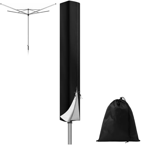 Funda Tendedero Exterior con Cremallera y Cordón Apretar, Funda Protectora Impermeable Resistente, Cubierta Rotativa Líneas Lavado Portátil, Cubierta para Secadora Ropa Giratoria (15x15x160 cm)