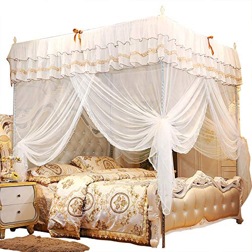 HERCHR Moustiquaire, Rideaux de lit à baldaquin à 4 poteaux d'angle, Rideaux de lit Luxueux, Grand baldaquin décoratif en Filet pour Lits Queen Size et King Size (150 * 200 * 200)