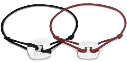 Moments Précieux Duo bracelets cordons personnalisés homme femme médaille losange argent - Idée cadeau pour Noël - Anniversaires - Baptême - Communion