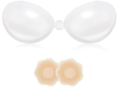 KSang Reggiseno push-up senza spalline, in gel trasparente, imbottito, adesivo, invisibile, per abito da sposa, Trasparente, 4B