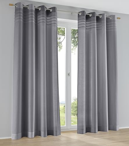 Kutti Gardinen Vorhang „Kessy Biese“ Halbtransparent mit Ösen – Baumwoll-Polyester Mix – Dekoschal mit Biesenblende – grau Gr. 140 x 245 cm (1 Stück)