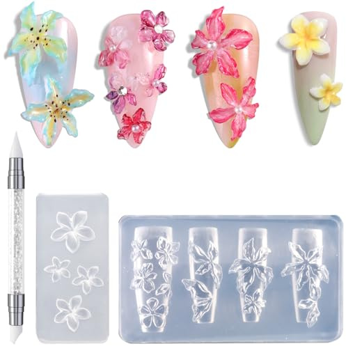 Zosutetoxo Nails Mold, Set de 2 Tampons à Ongles pour Nail Art avec Moule en Silicone 3D Gel Fleurs, Pochoirs de Stamping pour Ongles