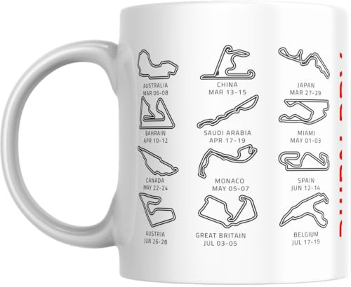 MUGGZ Personalised Formula 1 2026 F1 Tracks Mug, Racing Circuits Gift, Motorsport Fan Cup, Optional Name, Colour Handle, Coaster, Card