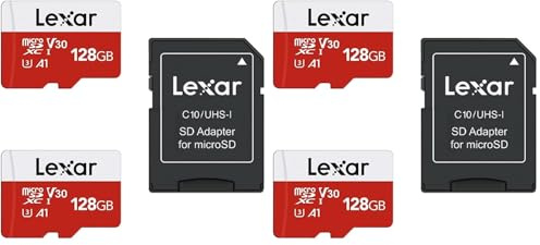Lexar Carte Micro SD 128 Go Lot de 4 Cartes, Carte Mémoire Micro SD+ Adaptateur, Microsdxc Carte TF jusqu'à 100 Mo/s, A1, U3, C10, V30, Full HD et 4K UHD pour Caméra, Telephone, Switch
