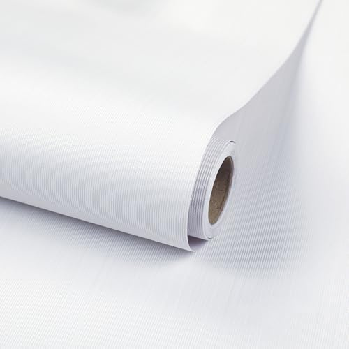 White Faux Grasscloth Peel and Stick Wallpaper, 40 x 1000 cm Self Adhesive Wallpaper Linen Texture Vinyl Fabric Striped Wall paper Self Adhesive Furniture Covering for Living Room,Bathroom,Cabinets