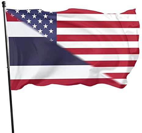 Stendardo con bandiera americana e bandiera thailandese, 90x150 cm - Decorazione per esterni e interni, giardino e casa