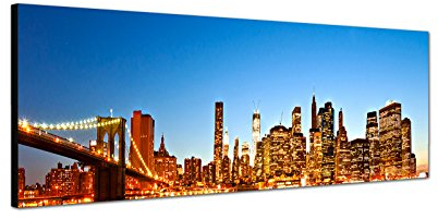 Augenblicke Wandbilder Keilrahmenbild Wandbild 150x50cm New York Manhattan Skyline Wasser