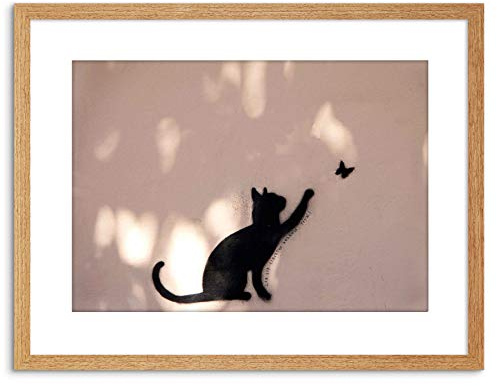 Wee Blue Coo Photo Cat Butterfly Silhouette Graffiti Framed Wall Art Print