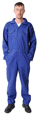 Road Master Men's Poly Cotton Coverall Overalls Painters Suit Decorators Mechanic Workwear Boiler Suit Cleaning Job Work Uniform with Two Chest Pockets, Royal Blue, X-Small