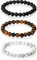 Flongo 3 Stück 8mm Energiearmband Energie Armband Armreif Link Handgelenk EnergieStein Imitation Tiger-Auge Lava Weißer Türkis Braun Schwarz Weiß Gebet Mala Kugel Perle Herren,Damen