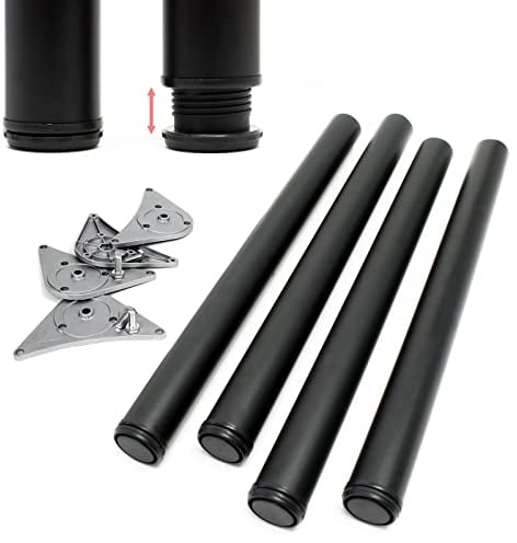 WilTec Lot de 4X Pied de Table V1-60 x 60 x 870 mm/Ø 60 mm - en Acier Inoxydable - Couleur Noire - Piètement Support de Bureau Réglable pour Plan de Travail Salle à Manger