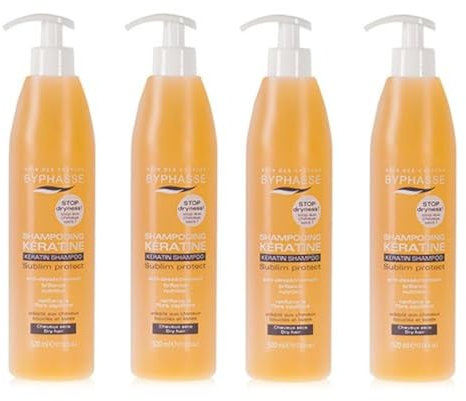 Byphasse Shampoo mit flüssigem Keratin, 520 ml, 4 Stück, trockene und glanzlose Haare