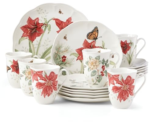 Lenox Butterfly Meadow Geschirr-Set, 18-teilig, 9,5 kg, Rot und Grün