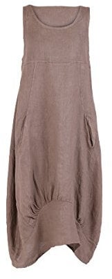 LushStyleUK New Ladies Italian Sleeveless Plain Linen Dress Women Lagenlook Dress Plus Sizes (Mocha)