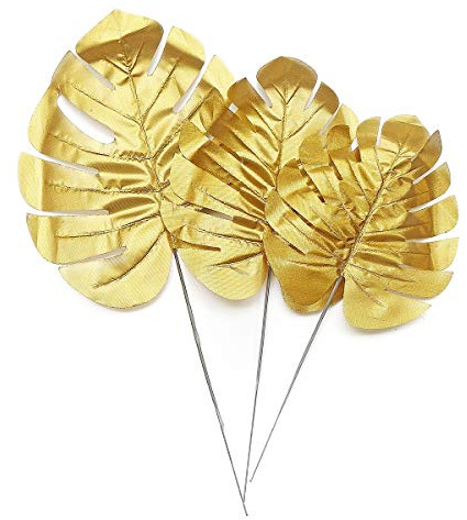 ShoppeWatch Künstliche goldene Palmenblätter mit Stiel (30 Stück), 3 Größen - Tropische Wanddekoration, Philodendron-Monstera-Fronden, Hochzeitsparty-Dekoration, Kunstpalmenblatt AF55