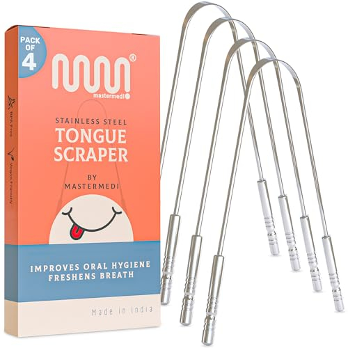 MasterMedi 100% reines kupfer zungenschaber mit reiseetui - 2 pack all natural ayurveda zungenreiniger, bannt mundgeruch und pflegt mundhygiene, groß grip (4 Count (Pack of 1))