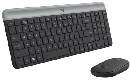 Logitech MK470 Slim Combo Kabelloses Tastatur-Maus-Set, 2.4 GHz Verbindung via Nano-USB-Empfänger, 10m Reichweite, 18-Monate Batterielaufzeit, PC/Laptop, Niederländisches QWERTY-Layout - Graphit