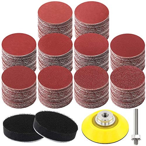HongWay 300pcs 2 Inches Sanding Discs Pad Kit for Drill Sanding Grinder Rotary Tools with Backer Plate Shank and Soft Foam Buffering Pad, Sandpapers Includes 60-3000 Grit