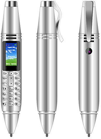 Asudaro Mini-Mobiltelefon, AK007 0,96-Zoll-Mini-Handy in Stiftform, Mini-Bluetooth-Dialer für Telefon, 2G-Dual-SIM-Karte GSM-Dialer-Handy mit Kamera und Rekorder Silber