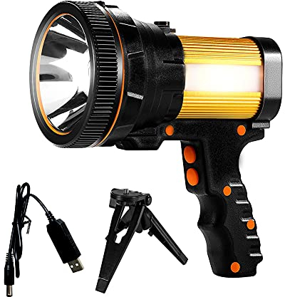 Powerful Rechargeable Torch AF-WAN Super Bright Large Flashlight 6000 Lumen LED Torch,5 Modes Outdoor Searchlight Torch Handheld Spotlight for Camping Hiking Fishing