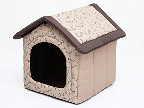 PillowPrim Hundehütte Hundehöhle Hundebett Hundehaus Katzenhöhle mittle M - 44x38 cm beige mit Knochen