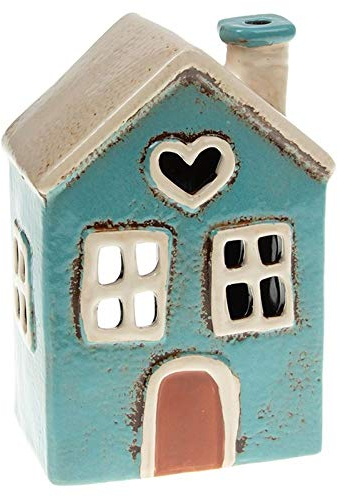 Village Pottery Portacandele da giardino a forma di casa rosa, per esterni o interni, elegante alternativa alle lanterne da giardino (verde acqua)