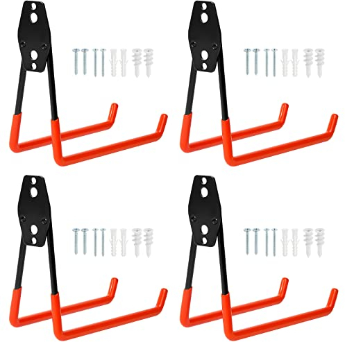 Faankiton 4 Stück Wandhaken Garage, Schwerlast Garage Haken, Doppelhaken Garage, Garage Storage Hooks zur Organisation für Leiter, Schlauch, Fahrrädern, Elektrowerkzeugen Sperrigen (Groß, Orange)