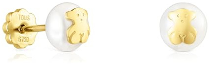TOUS Pendientes de Oro de 18kt para Bebé con Perla Cultivada 0,6 cm y Motivo 0,45 cm, con Cierre de Rosca, Elegante y atemporal, Colección Icon Pearl