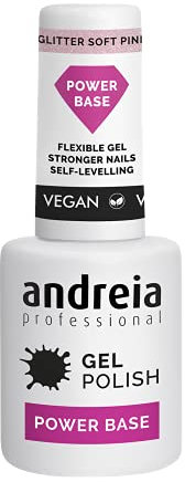 Andreia Professional Glitter Gel Nail Polish - High Viscosity Base for Stronger Nails - Builder Base for Small Nail Extensions - Vegan - Glitter Soft Pink - 10.5 ml