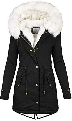 Onsoyours Manteau d'hiver pour femme en fausse fourrure polaire chaude doublée Avec capuche, a noir, S