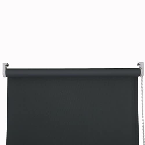 Thermal Insulated Blackout Fabric Roller Blinds, Easy Fit Room Darkening Shades Fittings Included Dark Grey (Width 60cm x Length 165cm, Thermal Blackout, Dark Grey) (BK004)