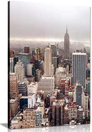 Panther Print Fine Art Prints Foggy day in Manhattan New York City Artistic Framed Canvas Print, Pictures for Home Walls, Bedroom, Living Room & Bathroom Decor 61x41cm (24x16in)