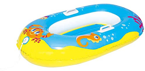 Acan Tradineur - Barca Hinchable Infantil Decorada con Animales Marinos, balsa Inflable de Vinilo, Incluye Parche de reparación, 119 x 79 cm, Color Aleatorio
