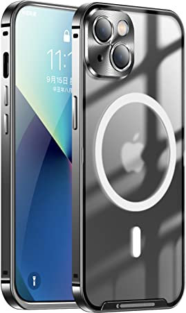 HERCN Metall hülle für iPhone 14 hülle mit magsafe Metal Bumper Stoßfest Schutzhülle Kameraschutz Anti-Kratzer Dünn Handyhülle iPhone 14 case Magsafe - Schwarz