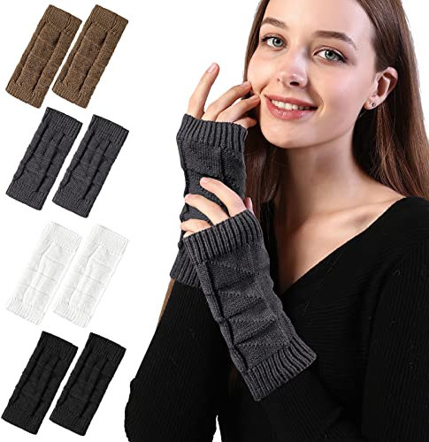 AYPOW Damen Fingerlose Handschuhe - Winter Gestrickte Pulse Warmer, Kurze Halbfingerlose Fäustlinge für Frauen