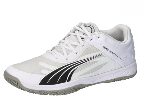 PUMA Unisex Accelerate Turbo Indoor-Pumps, Puma White Puma Black Concrete Gray, 46.5 EU