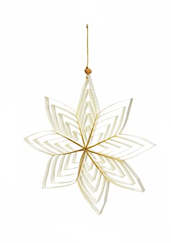 Spetebo Weihnachtsstern 3D aus Papier in weiß - 15 cm/klein - Weihnachts Deko Hänger mit goldenem Glitzer - Advent Winter Fenster Dekoration zum Hängen