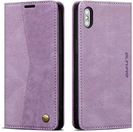 QLTYPRI Hülle für iPhone X/XS 5,8 Zoll, Leder Klapphülle, Retro Lila | Vintage PU Leder Hülle, Handyhülle mit 2 Kartenfächer, Standfunktion, Weicher TPU-Rahmen, Stoßfeste Flip Wallet Case