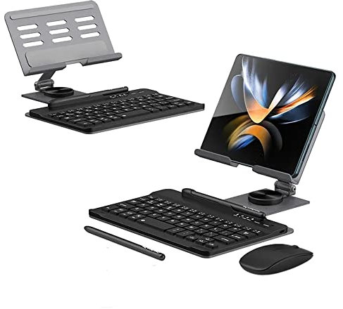 Galaxy Z Fold 4/Fold 3 Wireless Keyboard + Bluetooth Mouse + Stylus + Foldable Rotating Stand Set for Samsung Galaxy Z Fold 4/Fold 3-4 Piece Set (Grey)