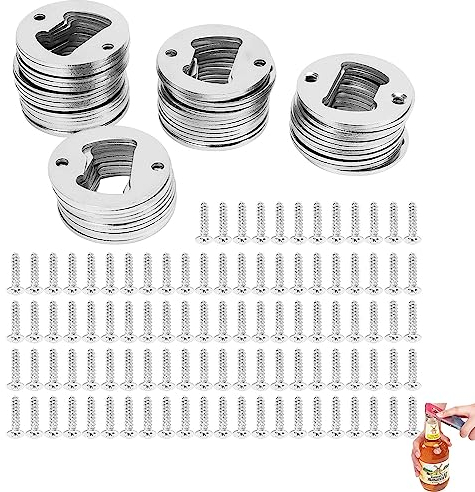 Smallterm Flaschenöffner Rohling,50 StüCk Flaschenöffner mit Löchern Bieröffner Rund DIY Flaschenöffner Rohling Kit mit Schrauben für Küche Bar Restaurant Flaschenöffner Harzformen (Silber)