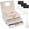 TAVADA Caja Joyero de 3 Niveles,Joyeros Mujer Organizador,Estche de Joyería,Organizador Joyas Cuero PU con 2 Cajones,Incluye 1borla y 3 paño para pulir plata para Pendientes,Anillos,Collares