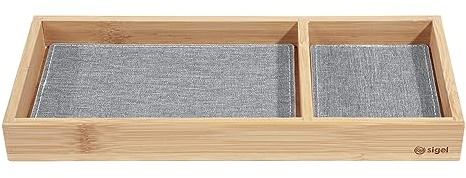 SIGEL SA205 Zubehörablage Bambus, Einleger hellgrau schwarz aus recyceltem PET, 24,3 x 10,9 cm