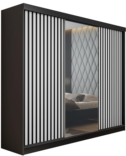 KIER FURNITURE Schränke für Stauraum - Malani 200 - Kleiderschrank - Schiebetürenschrank - Eleganter Kleiderschrank Schrank Garderobe - Schrank für Schlafzimmer - Graphit Anthrazit 200x205x59 cm