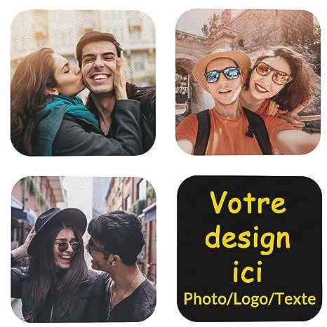 Dessous de Verre Personnalisés Photo, sous-Verres en Cuir PVC Personnalisables, Set de 4 sous-Tasses avec Image Logo Texte, Cadeau Maison Café Bureau, Carré