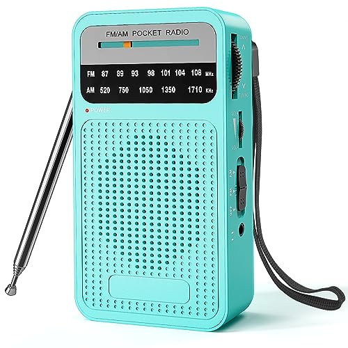 Radio portátil AM FM, con la mejor recepción, radio transistor Goodes con altavoz, funciona con pilas 2AA, conector para auriculares para interiores, exteriores y uso de emergencia, color verde