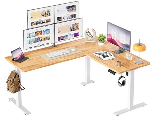 BEXEVUE L Shaped Standing Desk, 160x140 cm Corner Standing Desk, Electric Height Adjustable Desk with 3 Memory Controls, Sit Stand Gaming Desk for Home Office, Light Rustic Brown