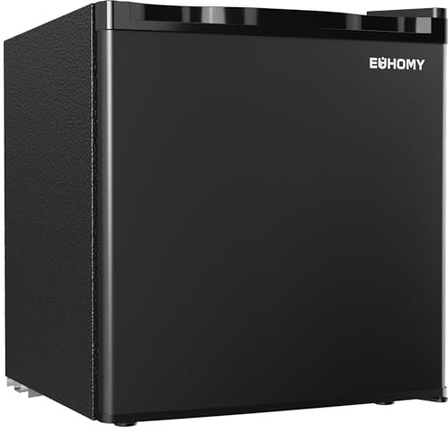 EUHOMY 46L Mini Fridge with Freezer, Reversible Single Door Compact Refrigerator, Adjustable Thermostat, Energy Saving, Mini Fridge for Bedroom, Office, Dorm, Black