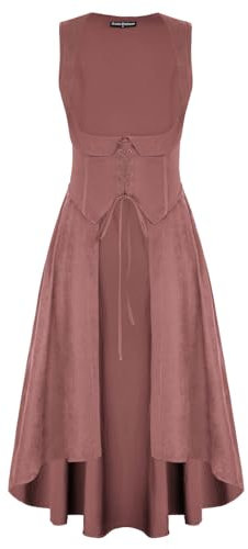Scarlet Darkness Renaissance-Kostüm für Damen, Unterbrustkleid, Piraten-Bauernkleid, hoch niedrig, Kleid mit Taschen, Dusty Rose, Mittel