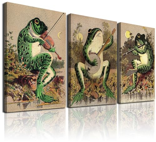 Vintage Banjo Frosch Kunst Poster Leinwand Malerei Kreativität Ästhetisch Grün Poster Druck Wandkunst Bilder für Wohnzimmer Badezimmer Heimdekoration (B)