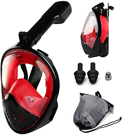 Vollgesichts-Schnorchelmasken-Set, leicht zu atmende Schnorchelmaske, 180° SeaAnti-Fog Anti-Leck-Design, Schwimm-Tauchmasken mit Action-Kamera-Halterung für Erwachsene, R